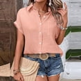 thumbnail image 5 of Womens Shirts Casual Casual Tops for Women Ladies' Fashionable and Casual Solid Color Batsleeved Button Short Sleeved Shirt, 5 of 9