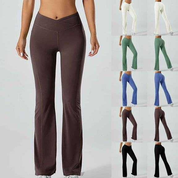 Aboser Womens Bootcut Yoga Pants Stretchy V Crossover Flare Leggings Active Athletic Workout Pants High Waist Tummy Control Trousers