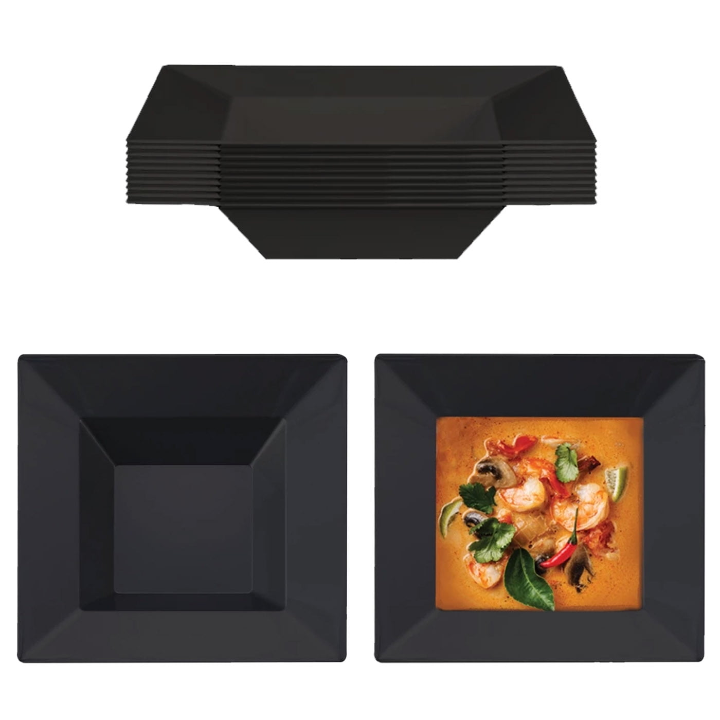 Black Plastic Square 5oz Dessert/Appetizer Bowls Disposable or Reusable 2 Pack (20 Bowls
