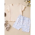 thumbnail image 4 of nvzhuang Kids Girls Summer 2-Piece Outfit Waffle Short Sleeve T-Shirt and Elastic Floral Shorts Set, 4 of 9