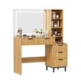 thumbnail image 7 of Joyyskill Fluted Vanity Desk with Large Mirror and Lights, Modern Wood Makeup Vanity Desk with Glass Top, Charging Station, 5 Drawers Adjustable Open Shelves, Dressing Table for Bedroom, Natural Oak, 7 of 7
