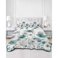 thumbnail image 2 of Quilts Twin Size Bedding Set, Teal Grey Flowers Lightweight Quilted Comforter, Spring Watercolor Blooms Floral Plant Soft Reversible Bedspread Coverlet with Pillow Covers for All Season, 68" x 86", 2 of 7