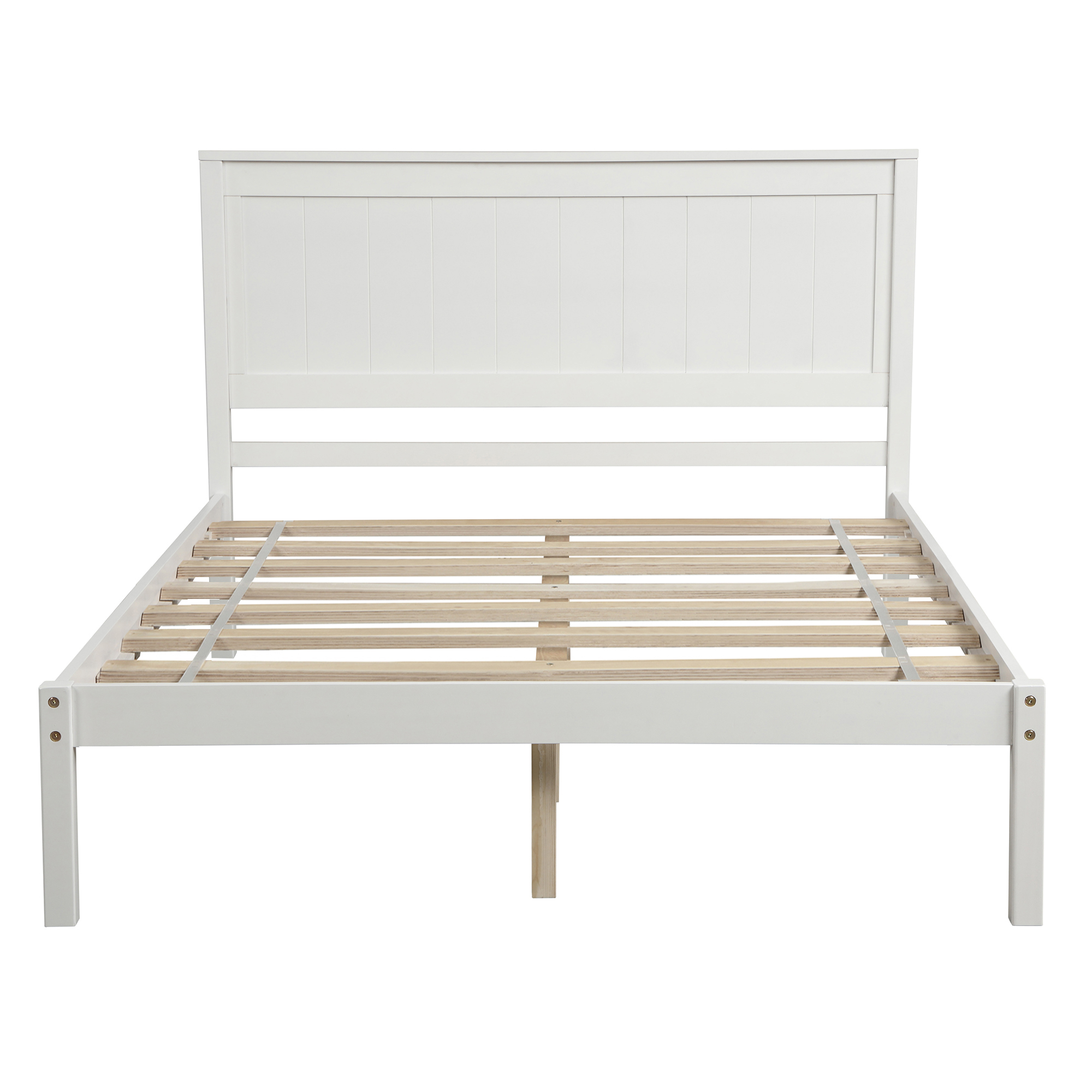 Leumius Full Size Platform Bed Frame with Headboard, Wood Slat Support, No Box Spring Needed for Bedroom Guest Room White
