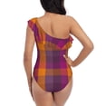thumbnail image 5 of Haiem Purple Yellow Buffalo Plaid Women's One Piece Swimsuits Tummy Control One Shoulder Bathing Suits Ruffle Swimwear-Large, 5 of 8