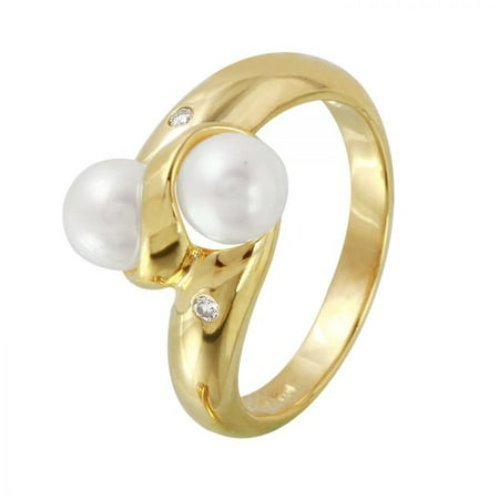 Ladies 0.03 Carat Pearl And Diamond 14K Yellow Gold Ring