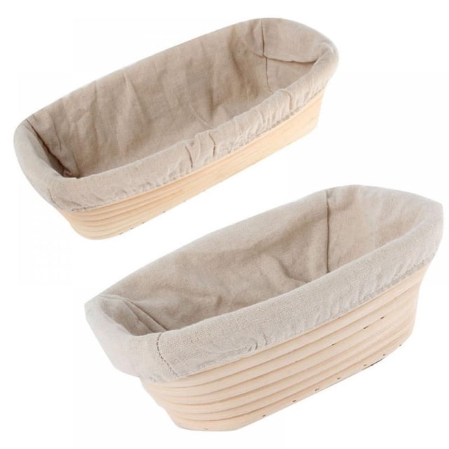 Cesta de fermentación ovalada de 31 cm, forro de lino Banneton para panaderos profesionales y caseros (rectangular, 30,5 x 15 x 8 cm)