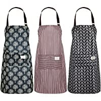 

3 Pieces Women Waterproof Apron with Pockets Adjustable Cooking Aprons Kitchen Bib Apron for Baking Household Cleaning(Black Coffee and Grey)