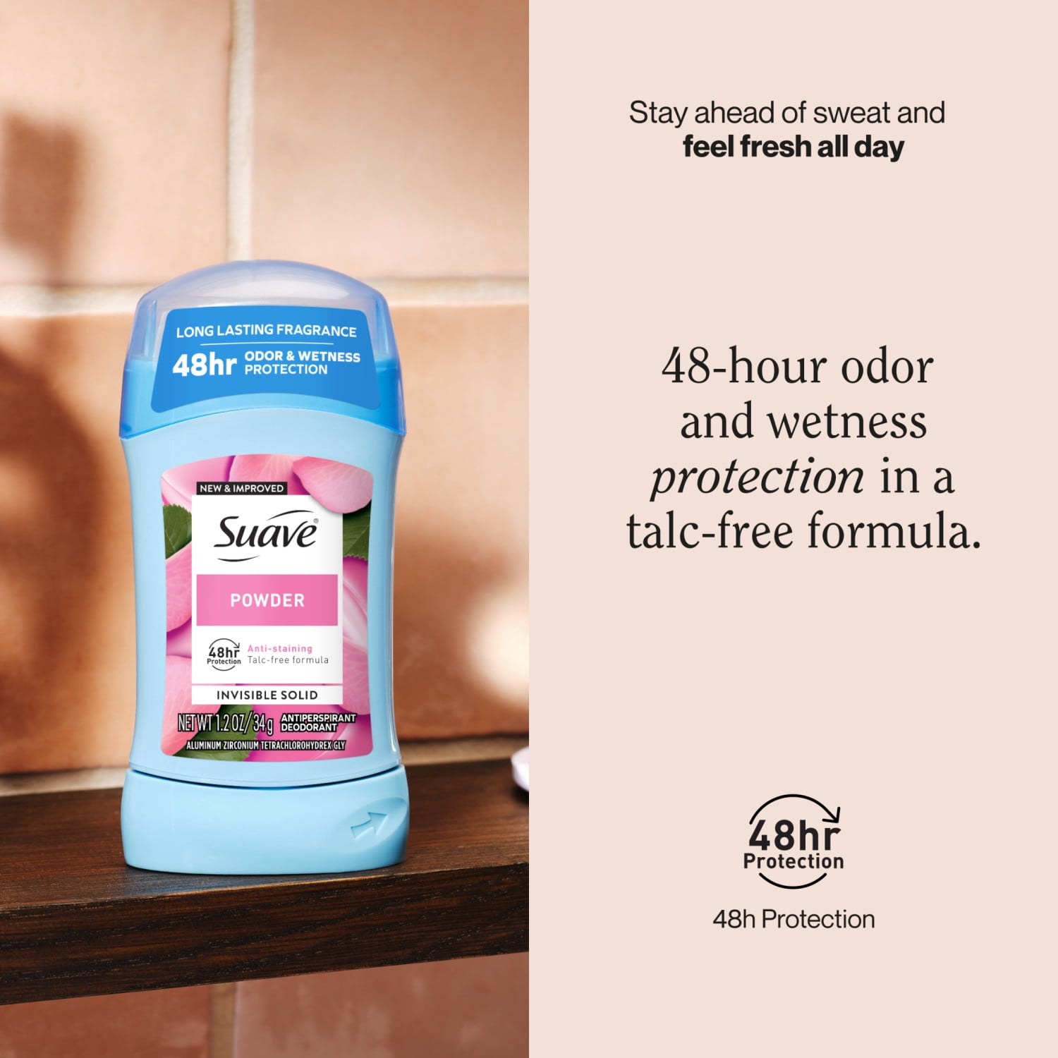 Suave Antiperspirant Deodorant For Women, 48hr Protection, Powder, 1.2 oz