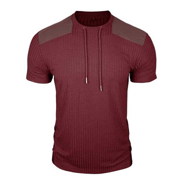 Mens Casual Manga Corta Botón Abajo Camisas Cuello Redondo Sólida Camisa de Parche para Al Aire Libre, Casual, Uso Diario