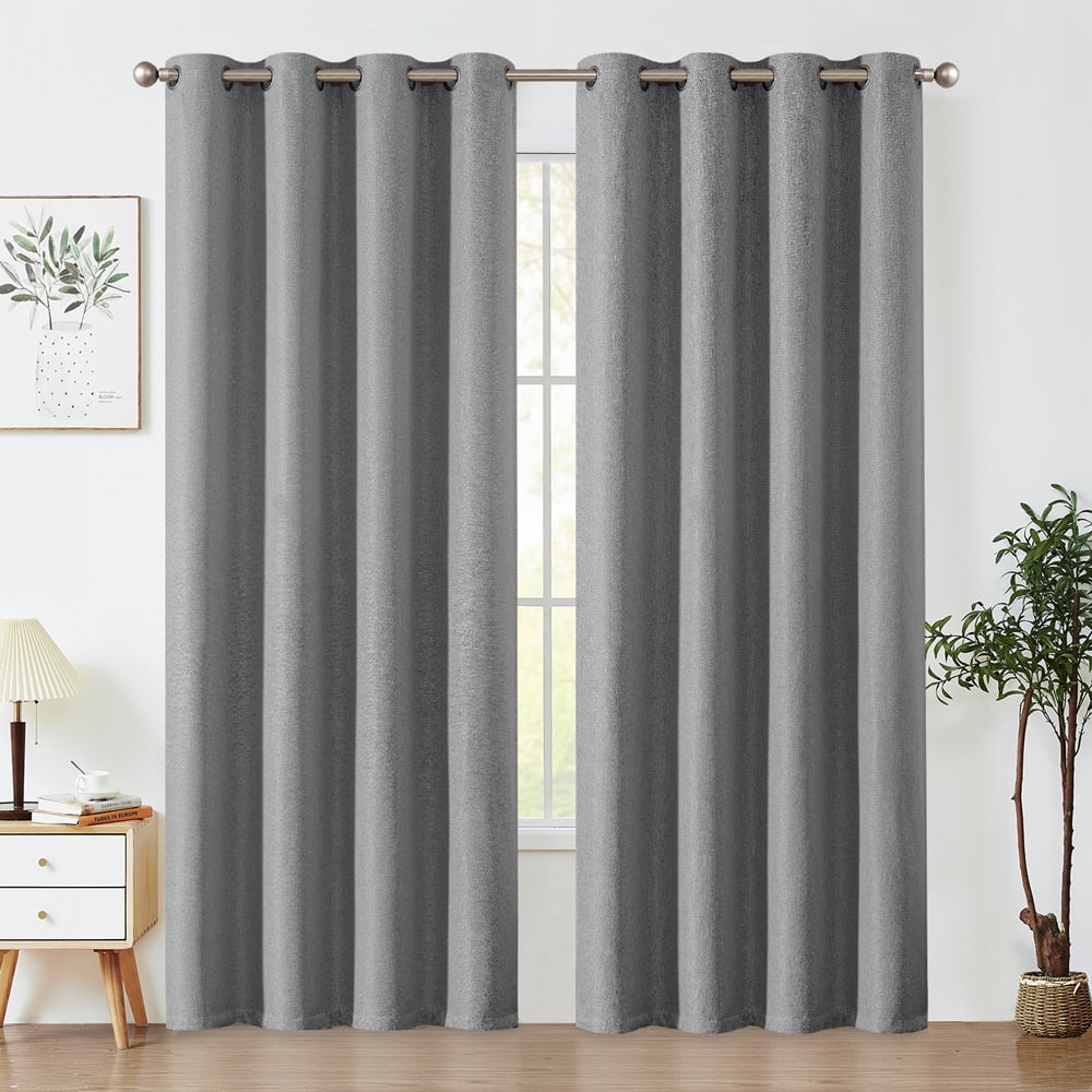 CURTAINKING Linen Texture Curtains 90 inch Grey Room Darkening Drapes Bedroom Living Room Thermal Insulated Window Treatment Grommet Top 2 Panels