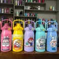thumbnail image 2 of Botella de agua deportiva de gran capacidad con taza aislada de acero inoxidable Labubu de 1200 ml, nueva taza de agua con pajita portátil con tapa de dibujos animados, 2 of 3