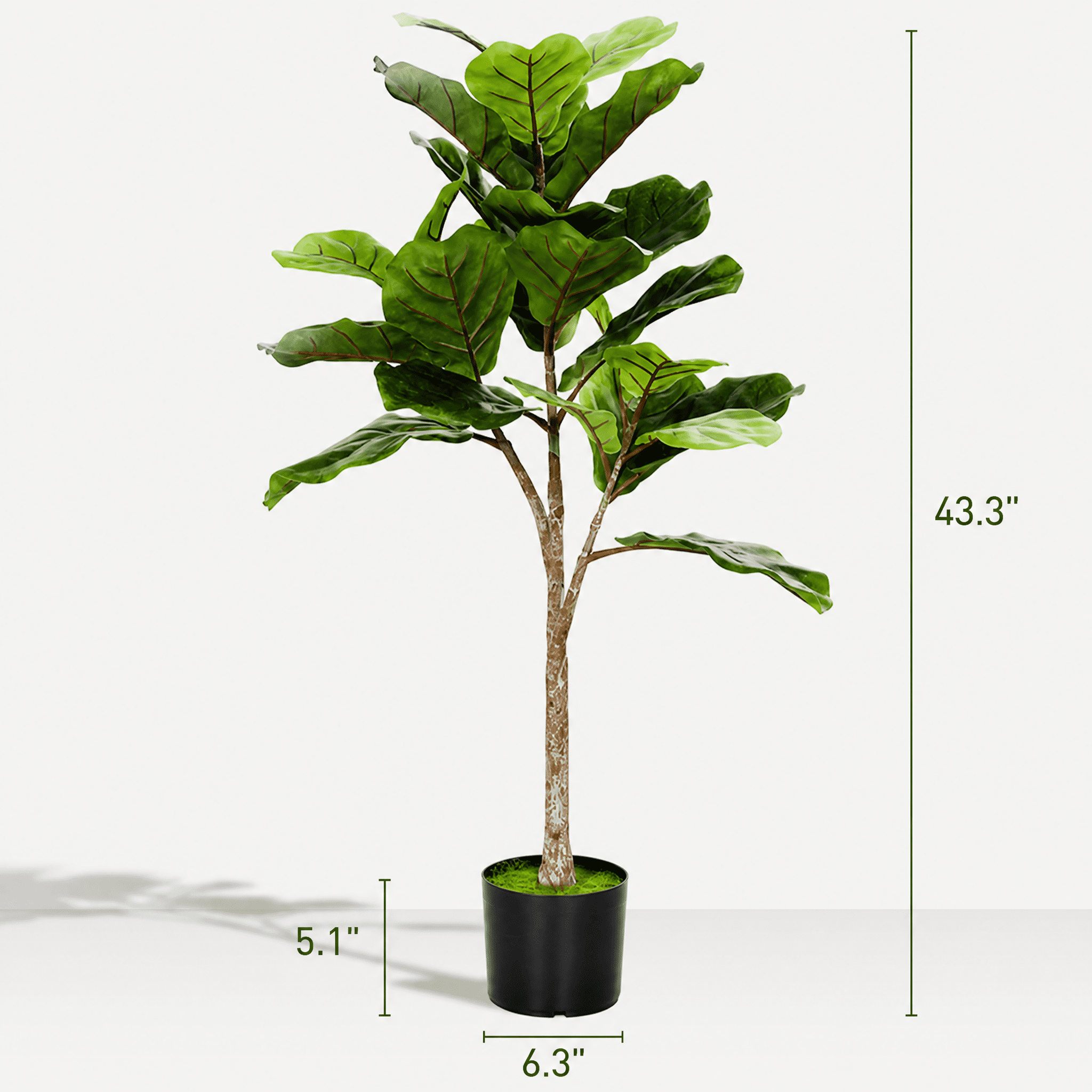 43.3" Artificial Fiddle Leaf Fig Tree - Realistic PEVA Leaves, Low-Maintenance Year-Round Greenery for Home/Office Corner