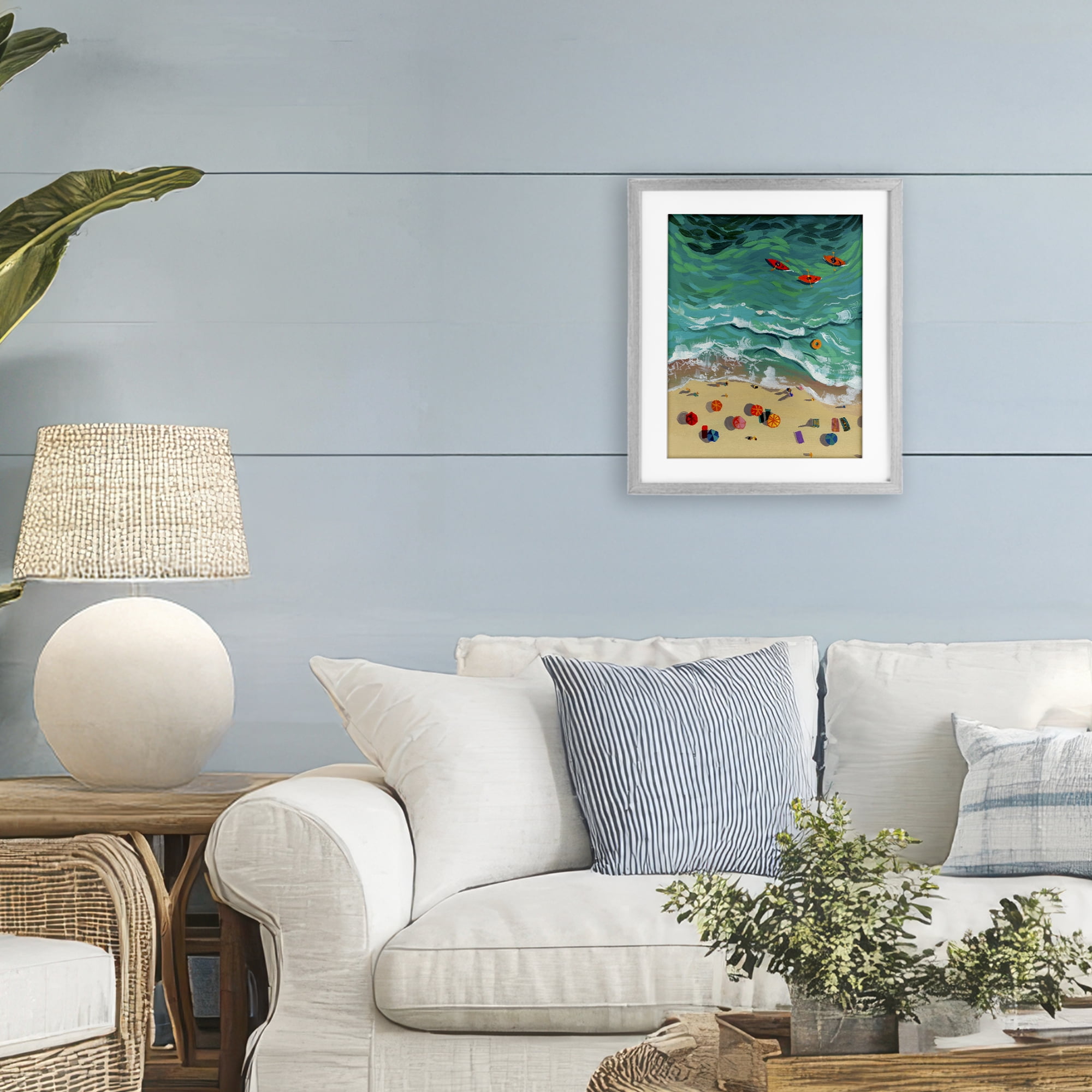 Stupell Industries Three Kayaks in Turquoise Waves Gray Framed Print Under Glass, design by Brook Page