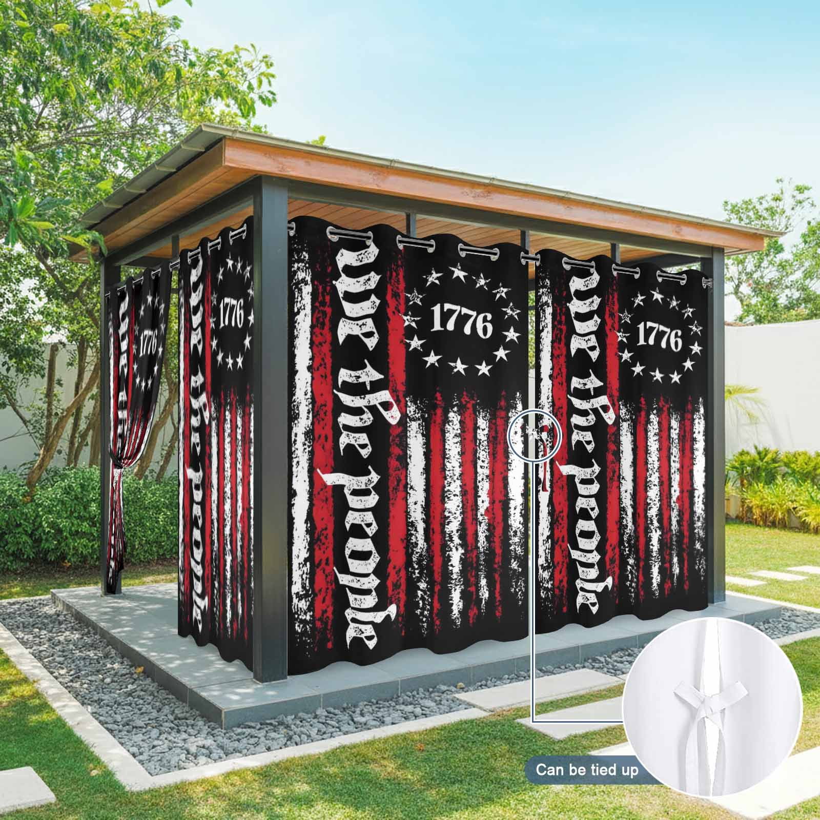 We The People Outdoor Curtains for Patio, Independence Day Distressed Red White Flag Sunshade Privacy Drapes Grommet Waterproof Outside Curtains for Porch/Cabana/Balcony 54"x 108", 1 Panel