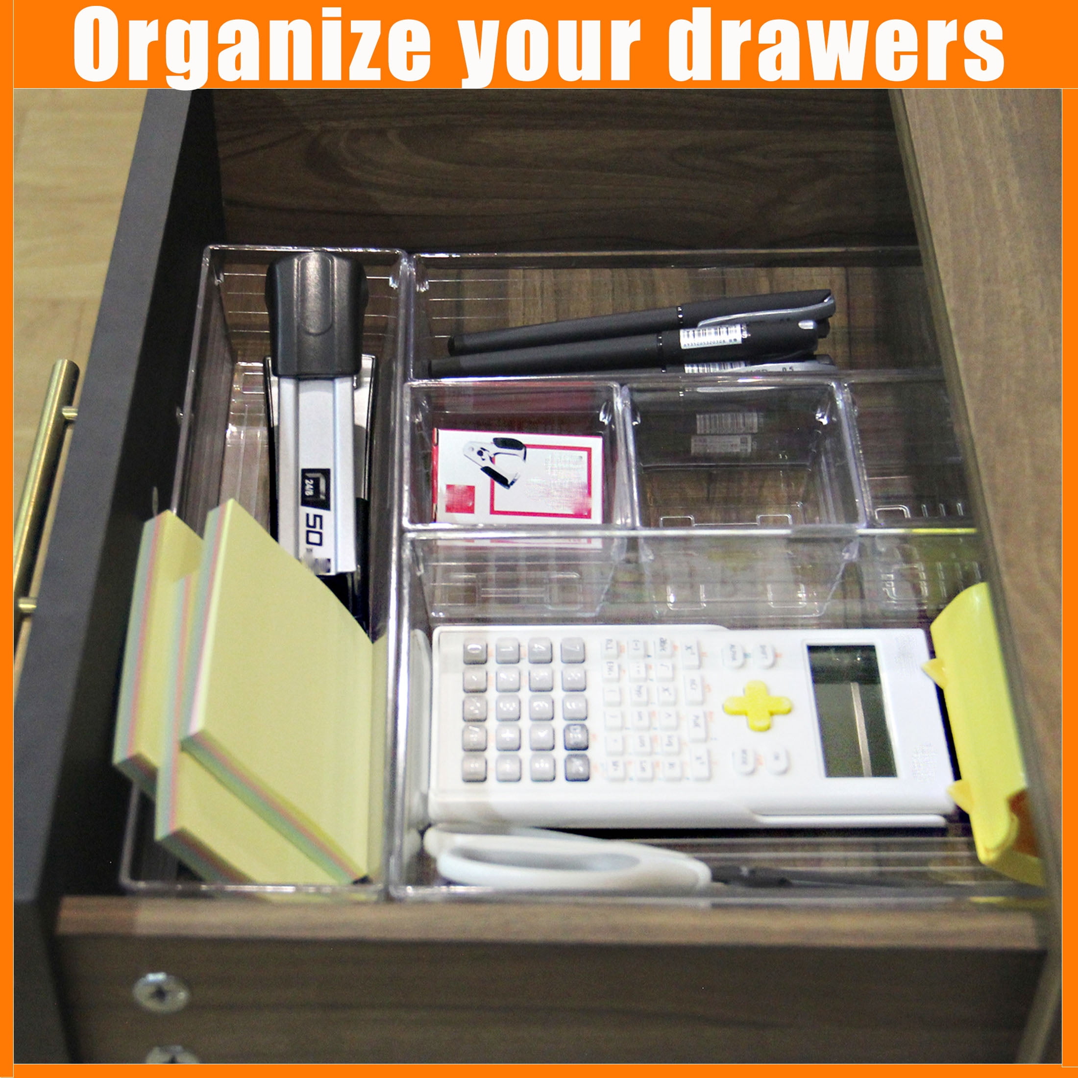 Sawuky 1-Compartment Desk Organizer Shelf & Storage with 25 Pieces of Clear Plastic Tray,Space, 25 Count