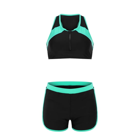 Ticikt Bikini Swimsuit, Womens Two-Pieces Color Bikinis Set Flat Swimsuit Split Bathing Suit U-Neck Wide Straps Swimwear with Zipper,Color:Green,Size:XXL
