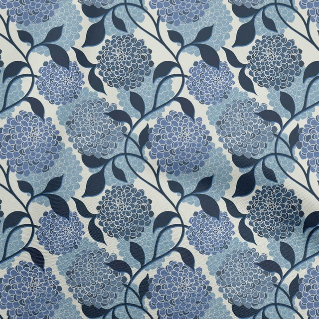 oneOone Cotton Cambric Medium Blue Fabric Floral Retro Sewing Craft Projects Fabric Prints By Yard 42 Inch Wide