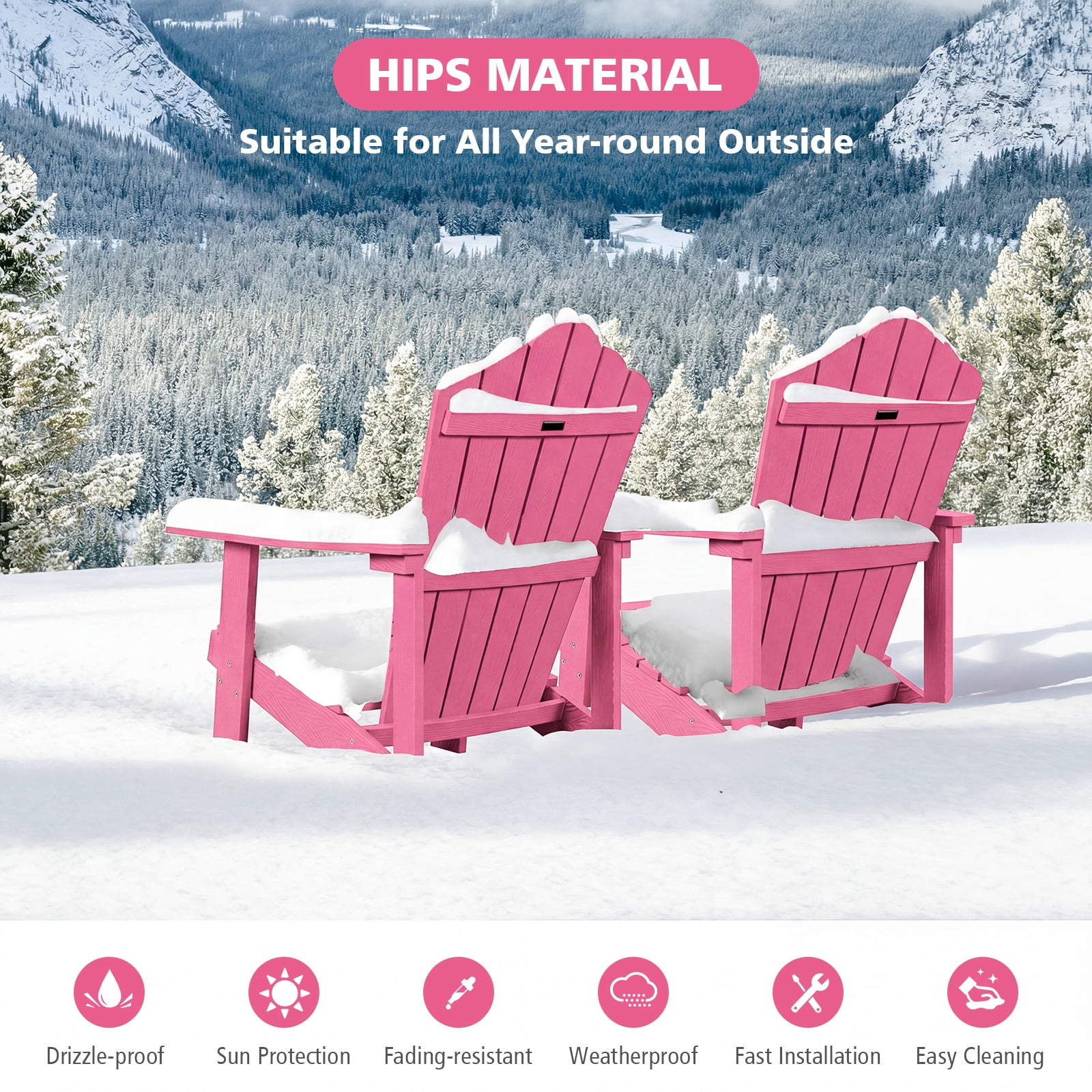 Costway Oversized Adirondack Chair,Patio Lounge Adirondack Chair with Adjustable Cup Holder Pink