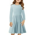 thumbnail image 2 of Fjofpr Girls Dresses Clearance $ 10.00 Girls Dresses Clearance 10 Years Old Girls Long Sleeve Solid Color Stretchy Dress A Line Twirly Skater School Recital Dress（4Y-14Y), 2 of 9