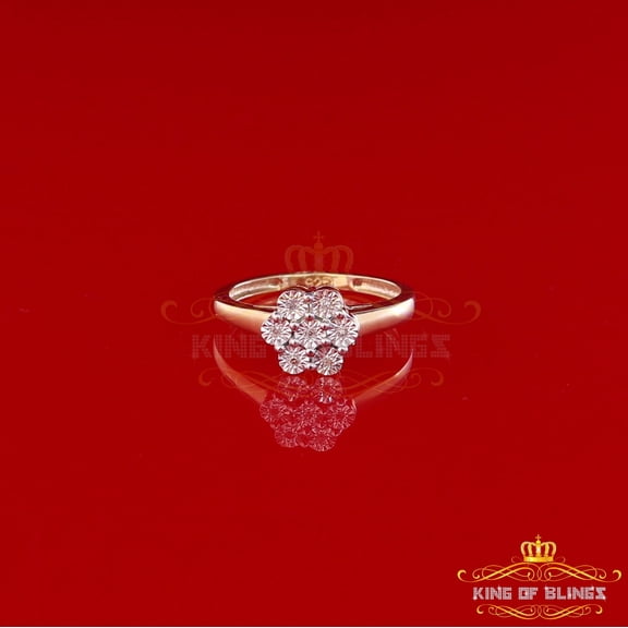 King of Bling's Real Diamond 0.05 CT Womens 925 Sterling Silver Yellow Ring Flower Shape Size 7