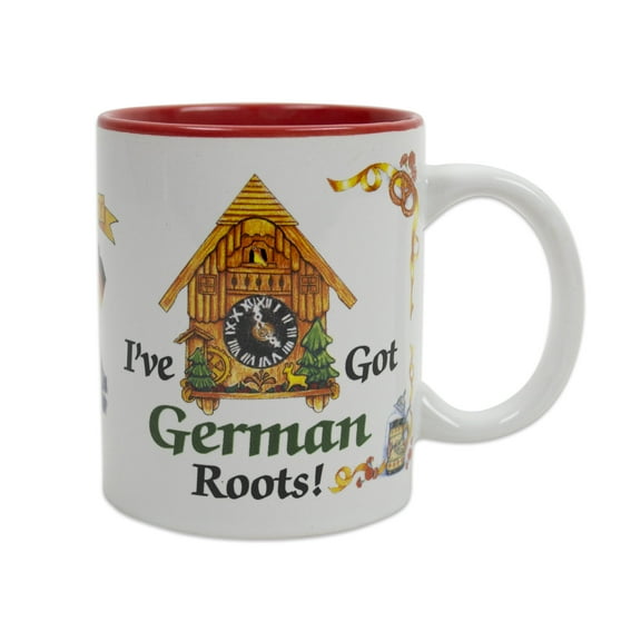 Oktoberfest Haus Multicolor Ceramic Coffee Mug with "I've Got German Roots" 12 oz