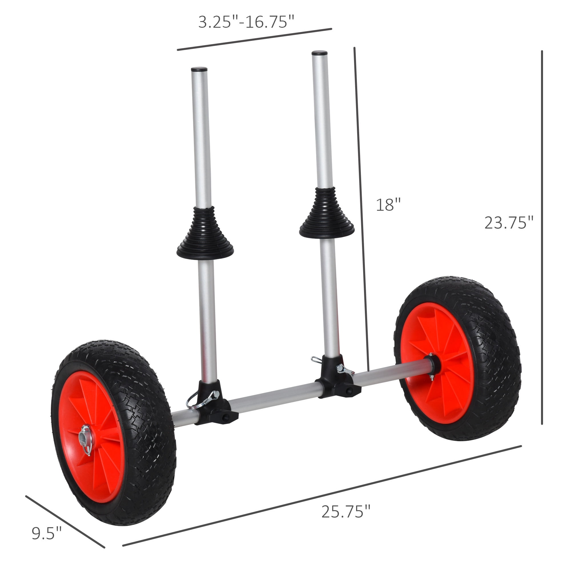 Soozier Universal Kayak Cart, Trolley Trailer Kayak Wheels with Strong Aluminum Frame, Adjustable Width Crossbar, & Large Tires,