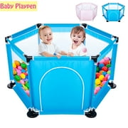 6 Sides Baby Playpen Kids Portable Baby Playpen Newborn Baby Fence Game Toy Pool Play Yard Game Play Fence Baby Safe Playard Ball Pit Indoors Outdoors Kids Toddler Room (without Balls)