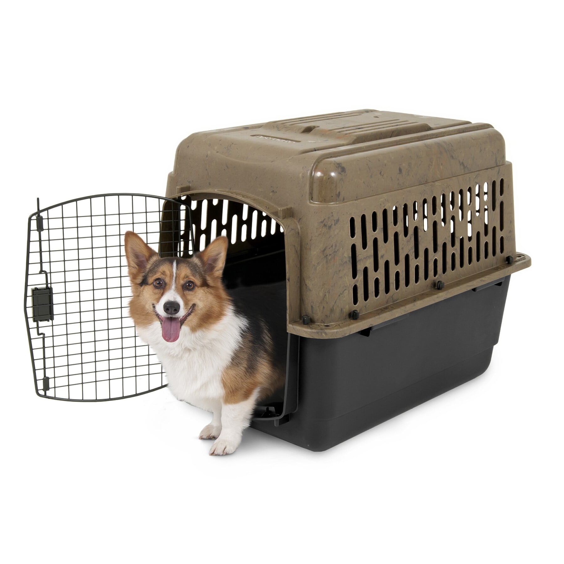Petmate Ruffmaxx Plastic Dog Kennel, 40 inch Length, for Dogs 70-90 Pounds,  Tan/Green 