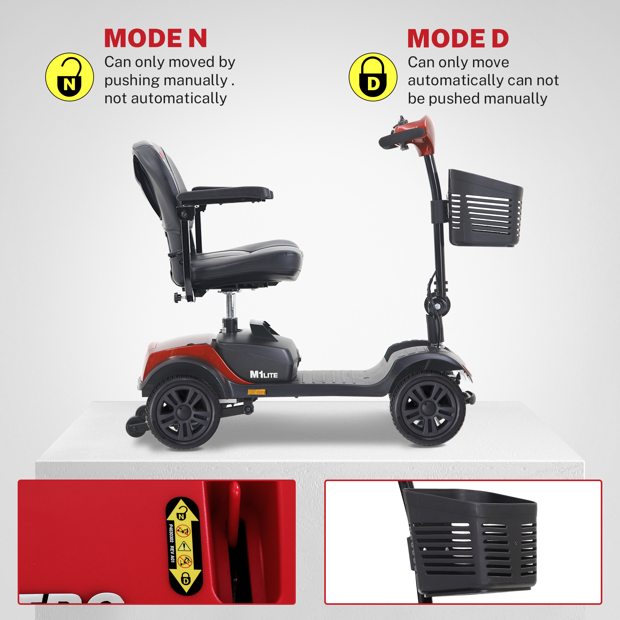 Segmart 4 Wheels Mobility Scooters for Seniors Best Gift,Foldable Wheelchair Device for Adults,Heavy Duty Medical Scooter Up to 20 Miles & 330lb Capacity, Red