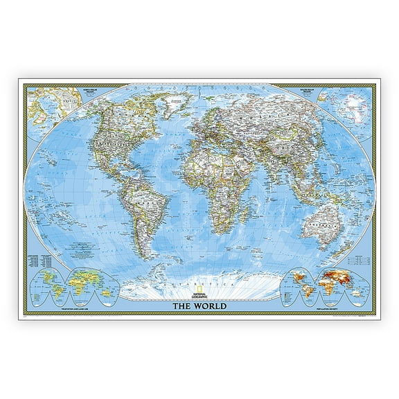 National Geographic World Classic Map, Poster Size and Laminated, 36" x 24"