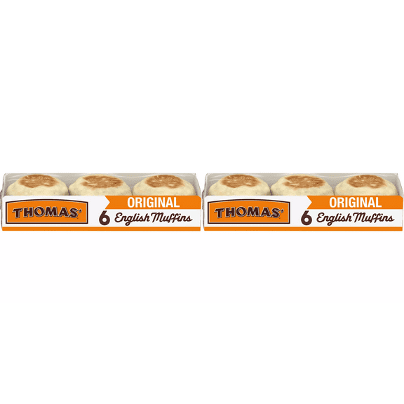 Thomas' Original English Muffins, 6 ct pack of 2, Original English Muffins, Thomas' Muffins, Muffins, Breakfast Muffins, Pack of 2