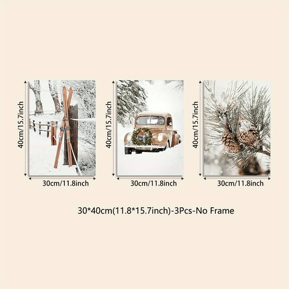 3PCs Frameless Canvas Painting, Modern Art, Winter Outdoors Wild Snow Scene Elk Snowboard Forest Hanging Painting, Suitable for Bedroom Living Room Corridor, Wall Art, Wall Decorations, RoomDecoration