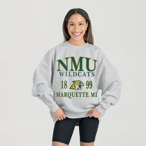 Women's Gameday Couture Ash Northern Michigan Wildcats Premium Fleece Pullover Sweatshirt