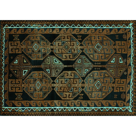 Ahgly Company Indoor Rectangle Persian Turquoise Blue Traditional Area Rugs, 5' x 7'