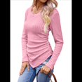 thumbnail image 3 of Camisas de Larga para Mujer, Cuello en V, Punto Acanalado, Corte Entallado, Suéter Ligero, Blusas Informales Elegantes de Otoño Rosa L, 3 of 8