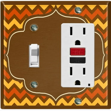 Metal Light Switch Plate Outlet Cover Brown Orange Chevron Frame Wallpaper WAL041