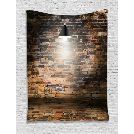 Brick Wall Tapestry Dark Cracked Bricks And Ceiling Urban Lifestyle Building Modern Wall Hanging For Bedroom Living Room Dorm Decor Salmon Brown