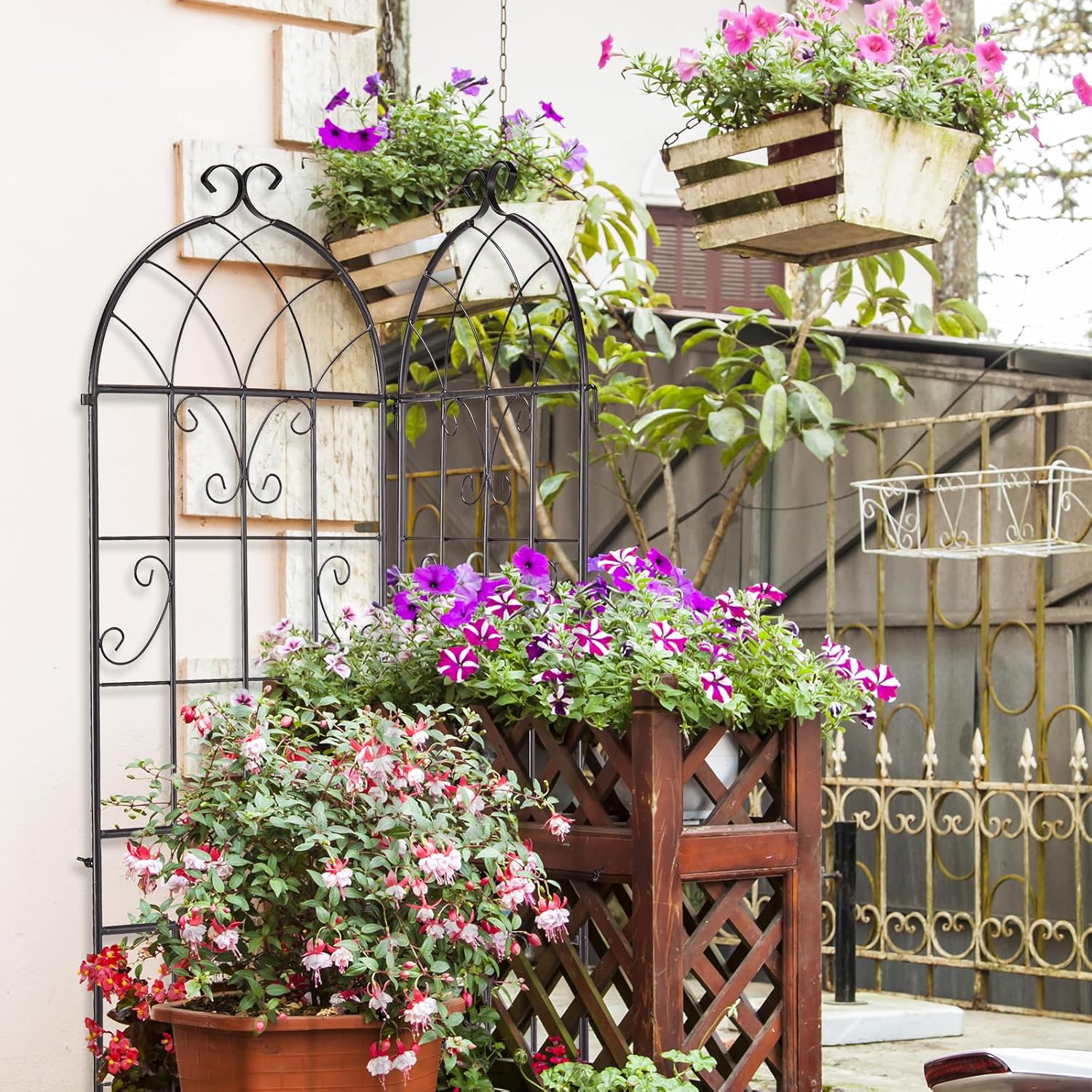 WJSP Garden Trellis 2 Pack Black 16"W x 61"H Metal Rust Proof for Climbing Plants Cucumber Vine Rose