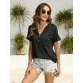 thumbnail image 3 of YATELLE Womens Tshirts V Neck Short Sleeve Buttons Tops Tee Solid Color Blouse Loose Fit, 3 of 5