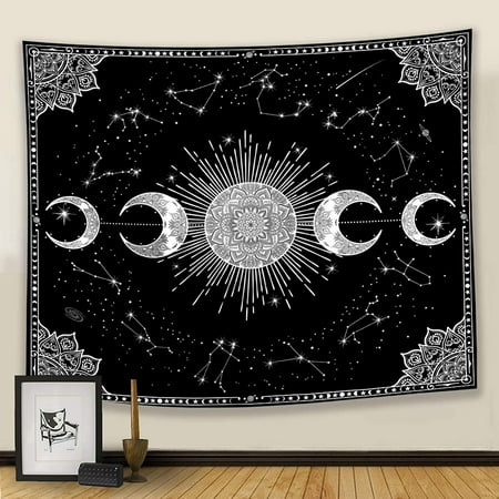 Sun Moon and Star Tapestry Wall Hanging, Black and White Tapestry ...