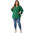 thumbnail image 3 of DARING DIVA Women's Plus V Neck Long Sleeve Flowy Blouse 3X Green, 3 of 6