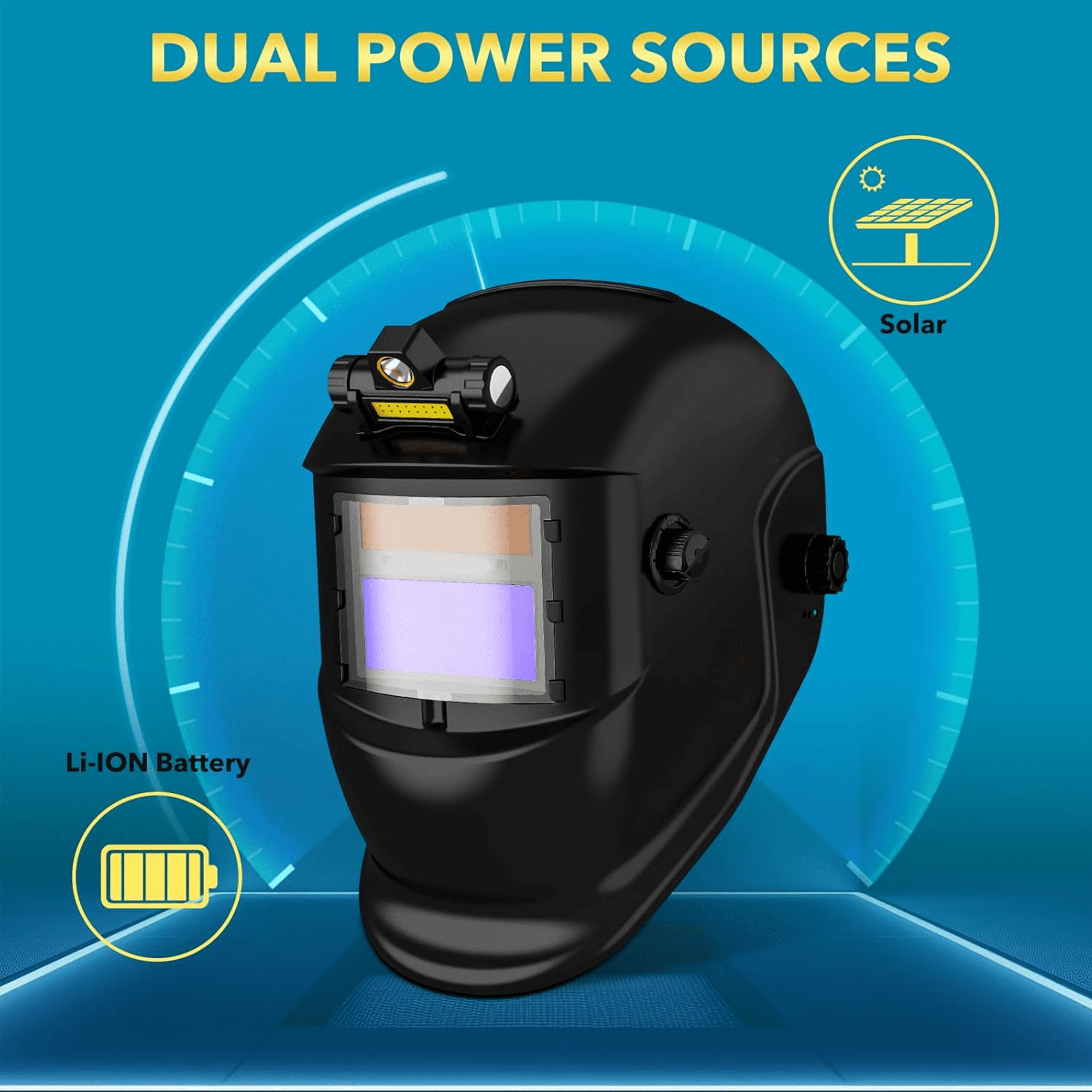 True Color Auto-Darkening Welding Helmet with LED Light – Solar Powered Hood for TIG, MIG, ARC Welding