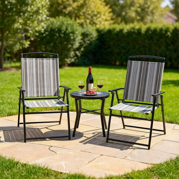 Resenkos Patio Dining Chairs Set of 2, Outdoor Folding Sling Chair with Adjustable Backrest for Porch Camping Pool Beach Deck Lawn Garden