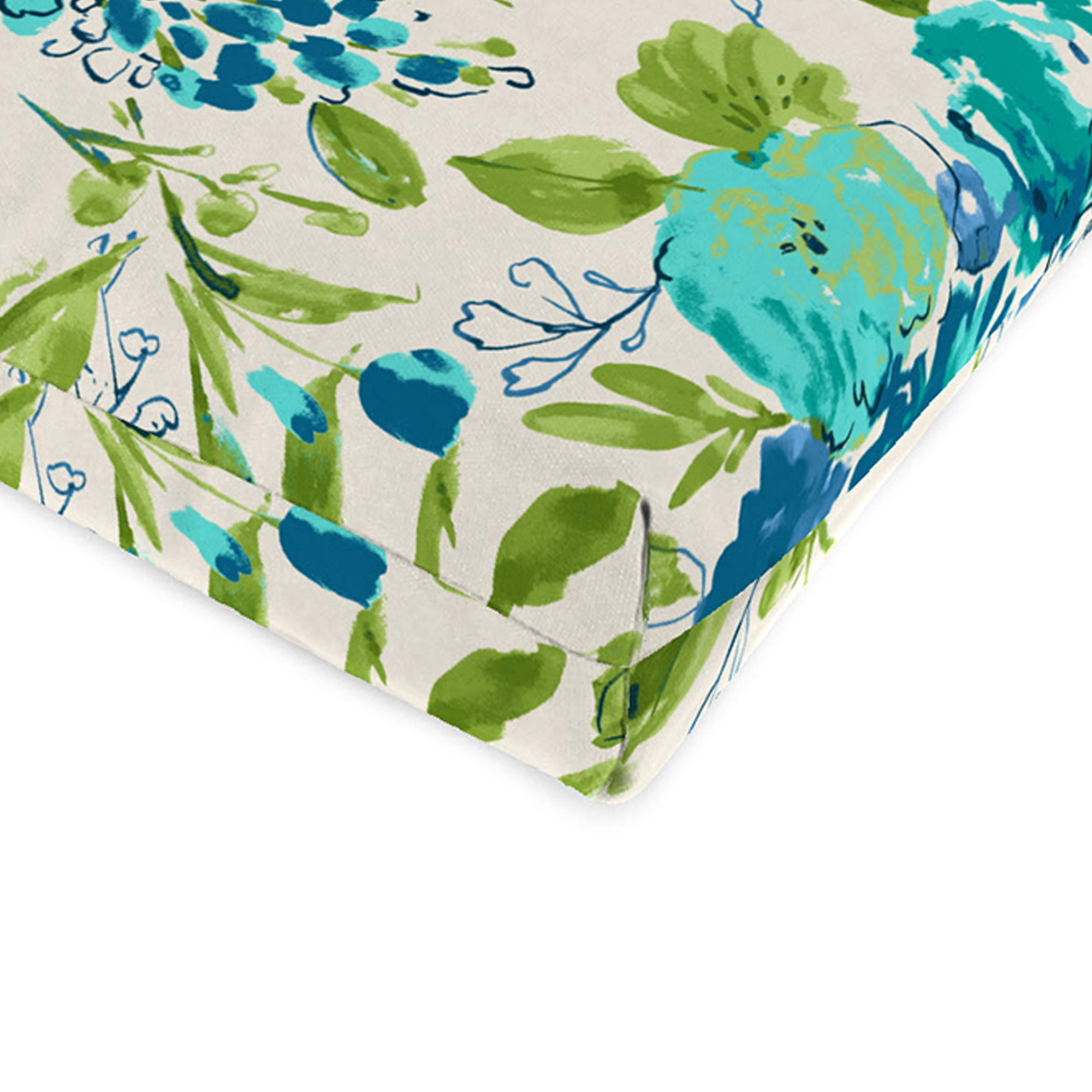 Jordan Manufacturing 44" x 22" Bettina Aqua Cream Floral Rectangular Outdoor Chair Cushion with Ties and Hanger Loop (2 Pack)