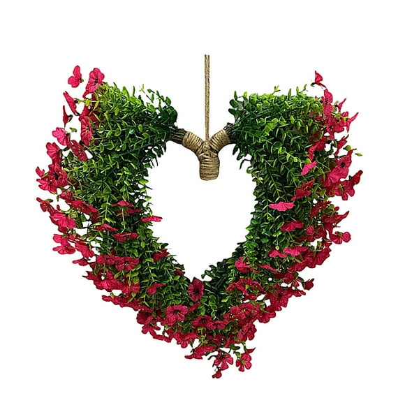 Corona floral en forma de corazón HWRETIE para decoración de exteriores,guirnalda rústica de hojas verdes simuladas para bodas,puertas de entrada,entradas de jardín,acento festivo romántico