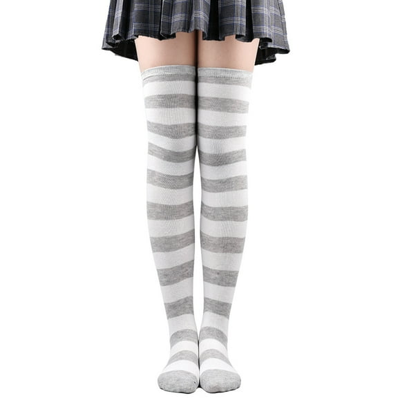Firefly Hope 1 Pairs Striped Over-the-Knee & Knee-High Socks, Thigh-High Boot Stockings for Women & Girls, Cosplay & Daily Wear,Grey A