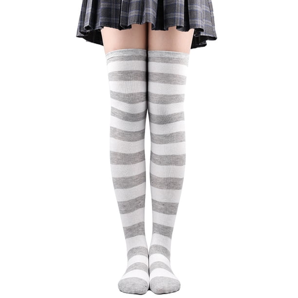 Zhuge 2 pares de calcetines por encima de la rodilla, calcetines hasta la rodilla, medias altas hasta el muslo, calcetines hasta la rodilla para mujer, para cosplay de niña,gris