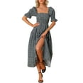 thumbnail image 2 of Allegra K Women's Peasant Floral Square Neck Short Puff Sleeve Smocked Dresses, 2 of 5