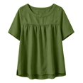 thumbnail image 4 of Ulitacool Women T Shirts Short Sleeve Round Neck Solid Color Tops Leisure Wear 2Xl Army Green, 4 of 4