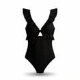 thumbnail image 6 of Sokhug Womens Solid Color V Neck Ruched One Piece Swimsuit with Built in Bra Padded No Underwire, 6 of 6